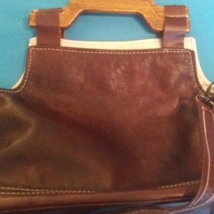 Texas Carpet Baggers leather wood tote